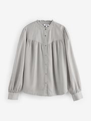 Black/Grey Stripe Washed Ruffle Neck Long Sleeve Blouse - Image 4 of 5