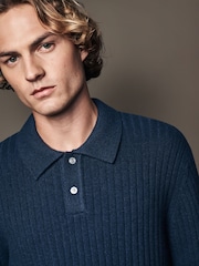 Navy Blue Regular Fit Premium Lambswool Blend Polo Neck Jumper - Image 1 of 5