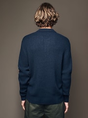 Navy Blue Regular Fit Premium Lambswool Blend Polo Neck Jumper - Image 4 of 5