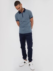 Threadbare Blue Geometric Print Zip Collar 100% Cotton Jersey Polo Shirt - Image 3 of 4