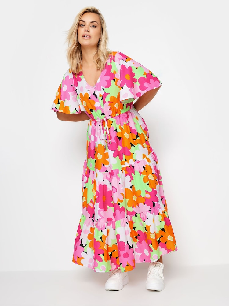 Yours Curve Pink Angel Sleeve Midi Dress - Image 1 of 4