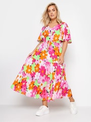 Yours Curve Pink Angel Sleeve Midi Dress - Image 2 of 4