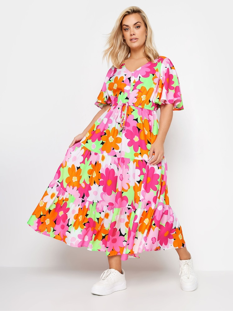 Yours Curve Pink Angel Sleeve Midi Dress - Image 2 of 4