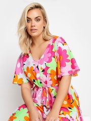 Yours Curve Pink Angel Sleeve Midi Dress - Image 4 of 4