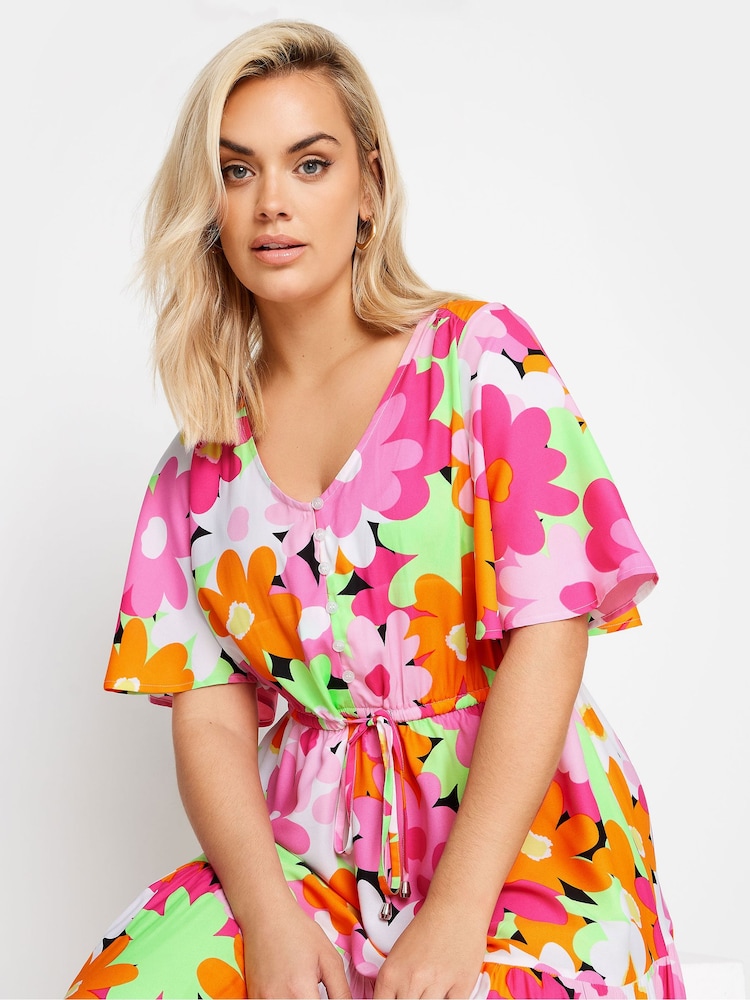 Yours Curve Pink Angel Sleeve Midi Dress - Image 4 of 4