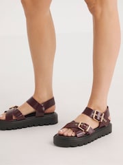 Simply Be Red Extra Wide Fit Two Part Buckle Detail Chunky Sandals - Image 1 of 4