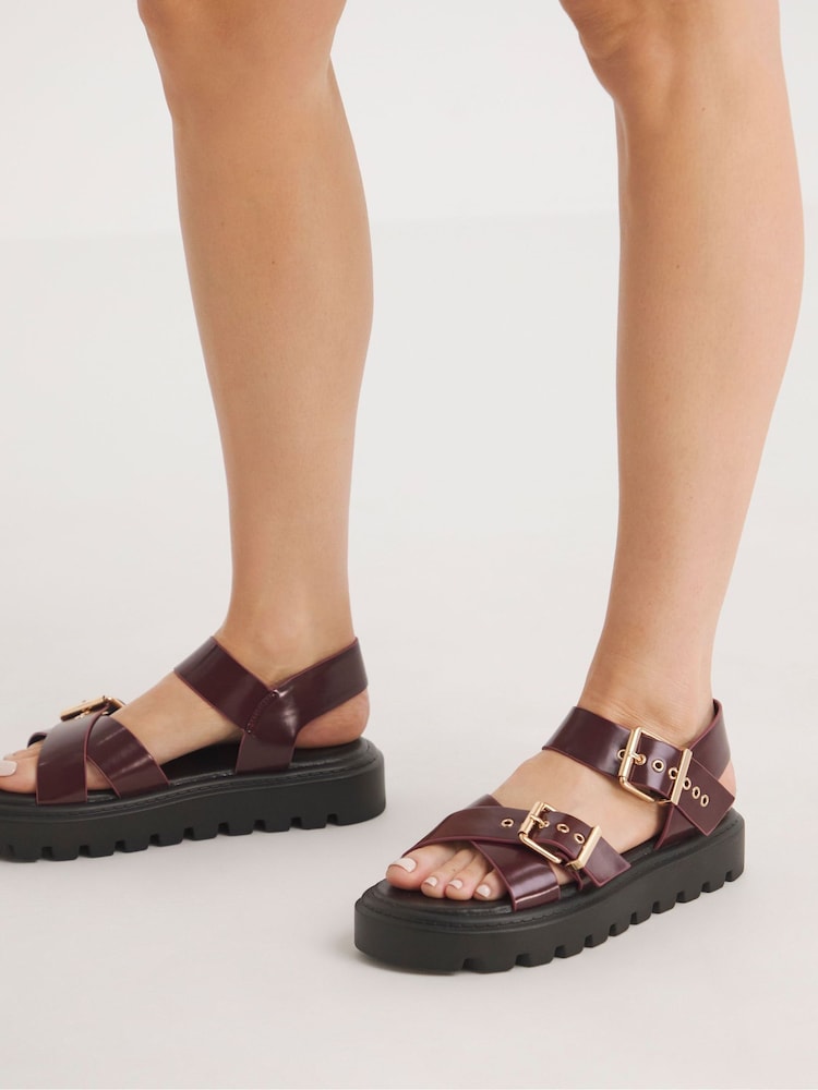 Simply Be Red Extra Wide Fit Two Part Buckle Detail Chunky Sandals - Image 1 of 4
