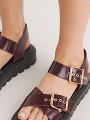 Simply Be Red Extra Wide Fit Two Part Buckle Detail Chunky Sandals - Image 4 of 4