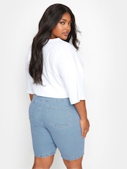 Yours Curve Blue Pull On Denim Cycling Shorts - Image 3 of 4