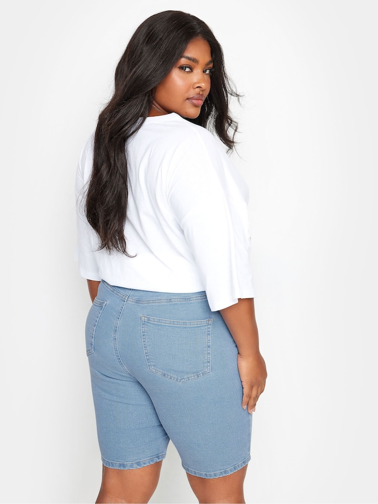 Yours Curve Blue Pull On Denim Cycling Shorts - Image 3 of 4