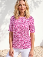 Roman Pink Classic Abstract Flower Print T-Shirt Top - Image 1 of 4