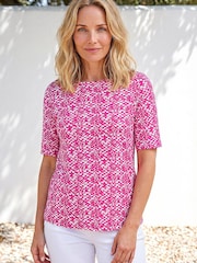 Roman Pink Classic Abstract Flower Print T-Shirt Top - Image 2 of 4