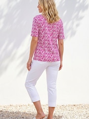 Roman Pink Classic Abstract Flower Print T-Shirt Top - Image 3 of 4