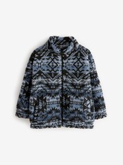 Mid Blue Printed Zip Through Borg Fleece (3-16yrs) - Image 1 of 7