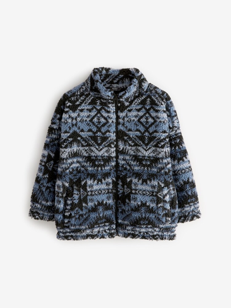 Mid Blue Printed Zip Through Borg Fleece (3-16yrs) - Image 1 of 7