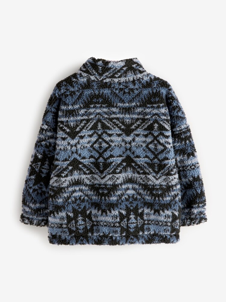 Mid Blue Printed Zip Through Borg Fleece (3-16yrs) - Image 7 of 7