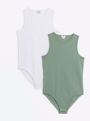 River Island Green Girls Scoop Neck 100% Cotton Bodies Dress - Image 1 of 3