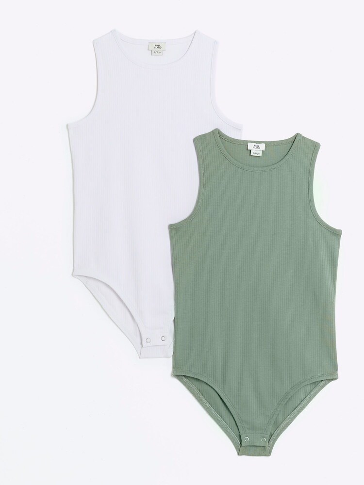 River Island Green Girls Scoop Neck 100% Cotton Bodies Dress - Image 1 of 3