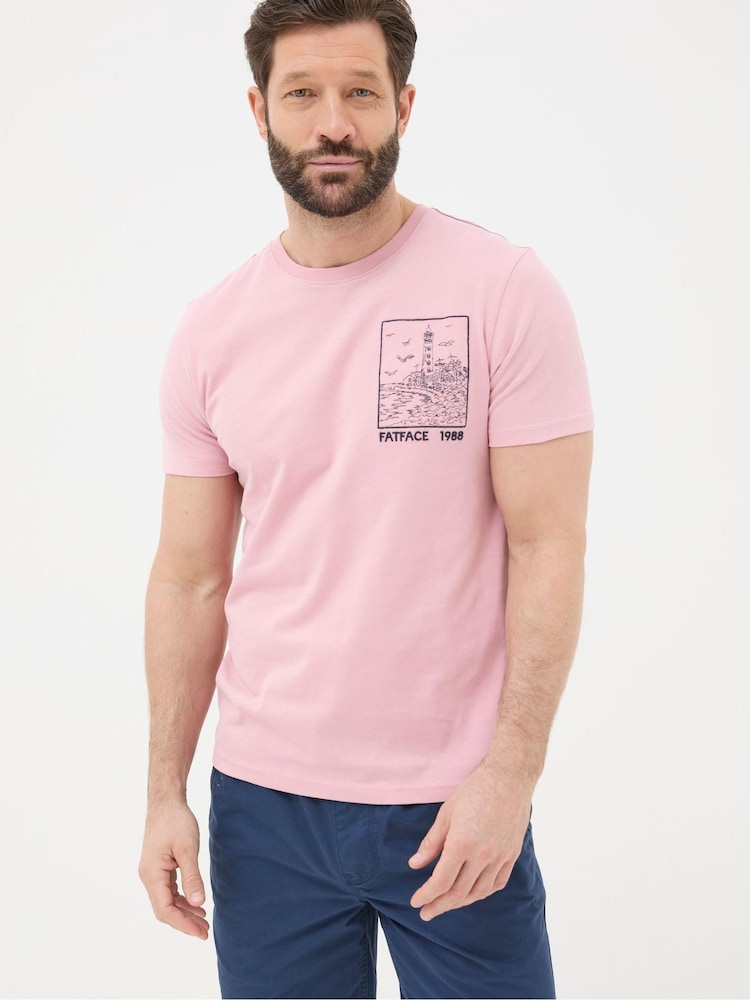 FatFace Pink Lighthouse Embroidered T-Shirt - Image 1 of 5