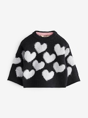 River Island Black Girls Boucle Heart Jumper - Image 1 of 1
