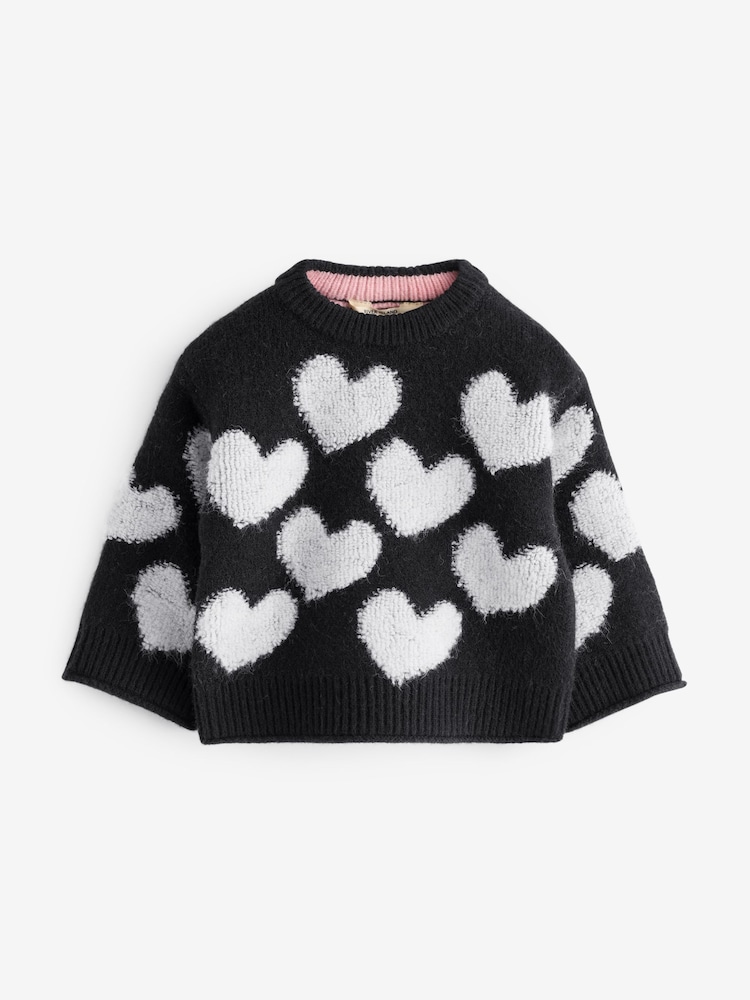 River Island Black Girls Boucle Heart Jumper - Image 1 of 1