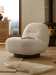 Cosy Boucle Ivory Natural Otis Swivel Accent Chair - Image 1 of 7