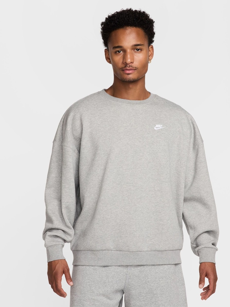 Nike Heather Grey Oversized Club Fleece Sweatshirt - Image 1 of 6 Nike Heather Grey Oversized Club Fleece Sweatshirt - Image 1 of 6