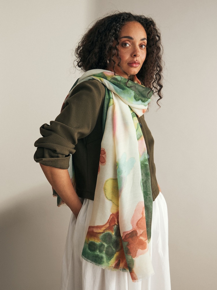 Green Watercolour Lightweight Scarf - Image 2 of 6 Green Watercolour Lightweight Scarf - Image 2 of 6