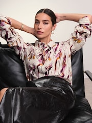 Ecru/Purple Swirl Print Long Sleeve Button Down Shirt - Image 1 of 8
