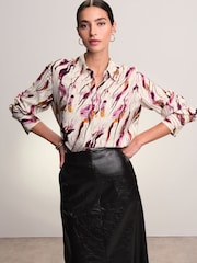 Ecru/Purple Swirl Print Long Sleeve Button Down Shirt - Image 2 of 8