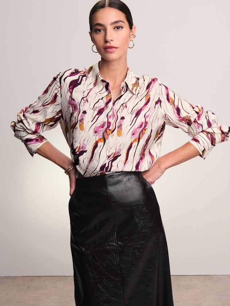 Ecru/Purple Swirl Print Long Sleeve Button Down Shirt - Image 2 of 8