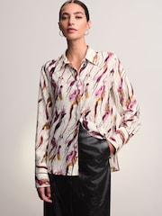 Ecru/Purple Swirl Print Long Sleeve Button Down Shirt - Image 3 of 8