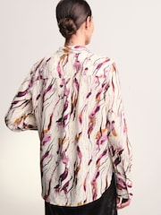 Ecru/Purple Swirl Print Long Sleeve Button Down Shirt - Image 4 of 8