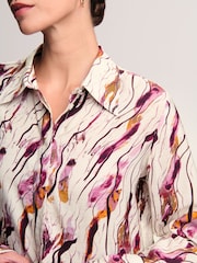 Ecru/Purple Swirl Print Long Sleeve Button Down Shirt - Image 5 of 8