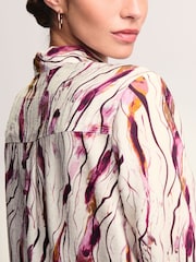 Ecru/Purple Swirl Print Long Sleeve Button Down Shirt - Image 6 of 8
