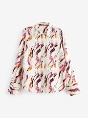 Ecru/Purple Swirl Print Long Sleeve Button Down Shirt - Image 7 of 8