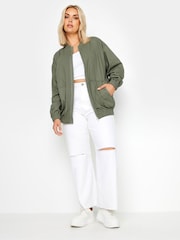 Yours Curve Green Twill Casual 100% Cotton Bomber Jacket - Image 2 of 5