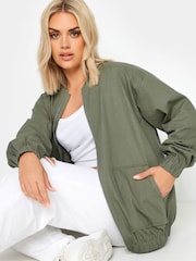 Yours Curve Green Twill Casual 100% Cotton Bomber Jacket - Image 4 of 5