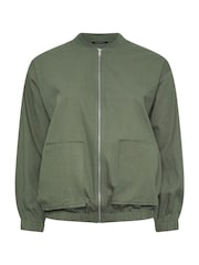 Yours Curve Green Twill Casual 100% Cotton Bomber Jacket - Image 5 of 5