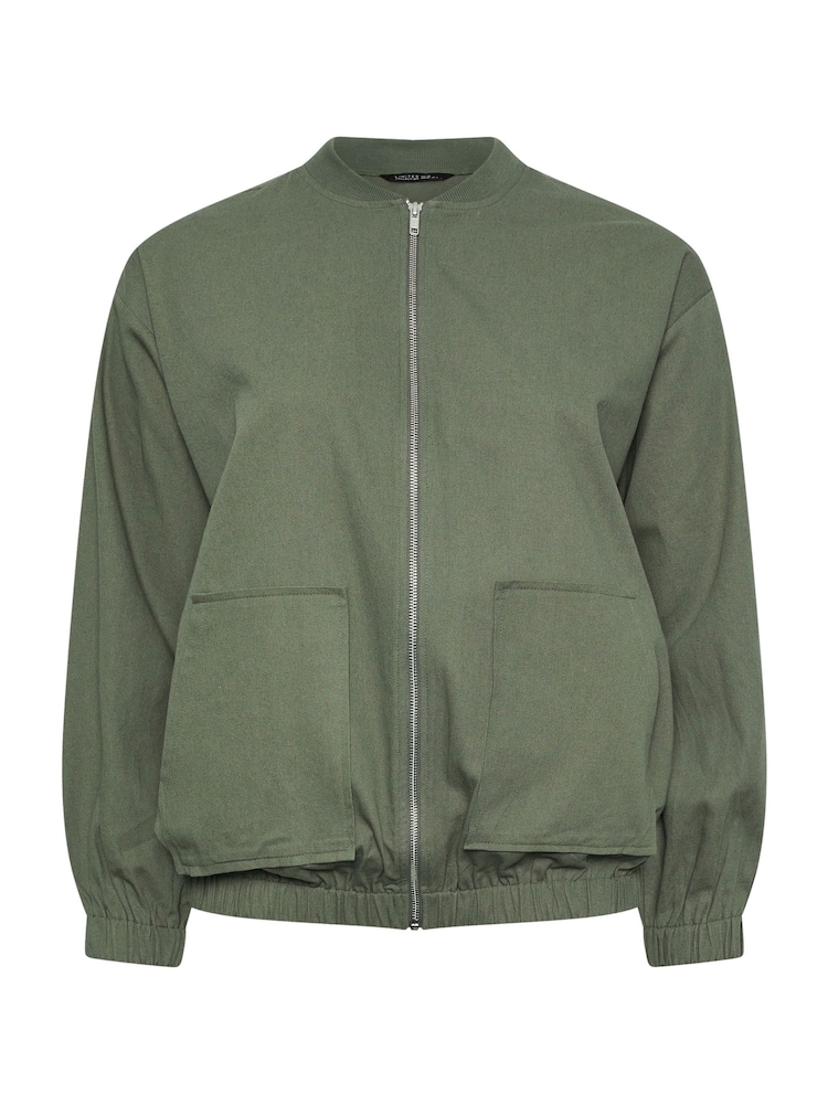 Yours Curve Green Twill Casual 100% Cotton Bomber Jacket - Image 5 of 5