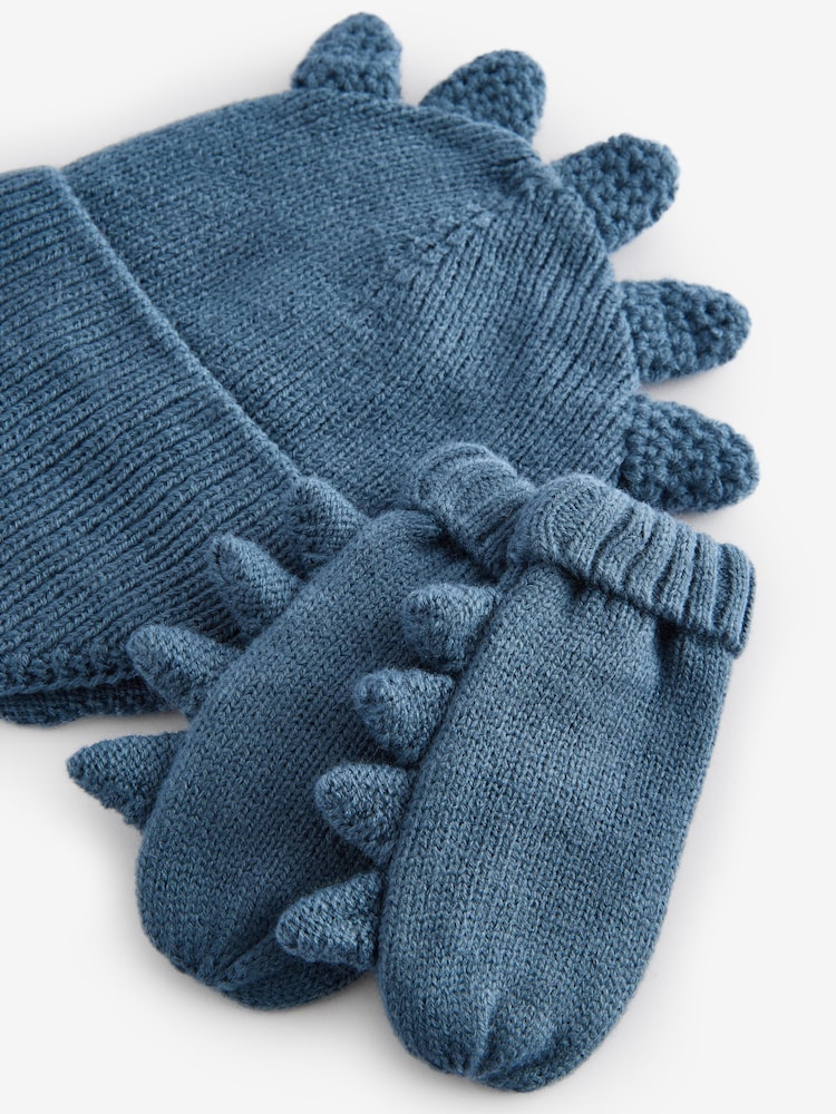 Blau Dinosaurier - Set mit Mütze und Fäustlingen (3 Monate bis 6 Jahre) - Bild 4 von 4 Blau Dinosaurier - Set mit Mütze und Fäustlingen (3 Monate bis 6 Jahre) - Bild 4 von 4