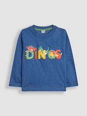 JoJo Maman Bébé Indigo Blue Dino Text Printed Top - Image 1 of 3