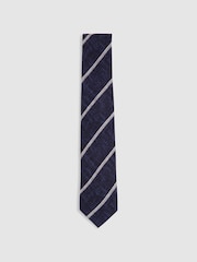 Reiss Navy Maestro Striped Wool Melange Tie - Image 1 of 5