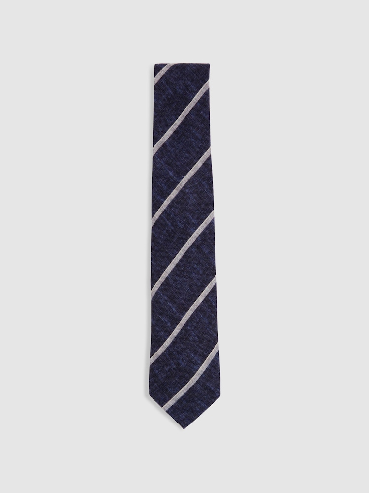 Reiss Navy Maestro Striped Wool Melange Tie - Image 1 of 5