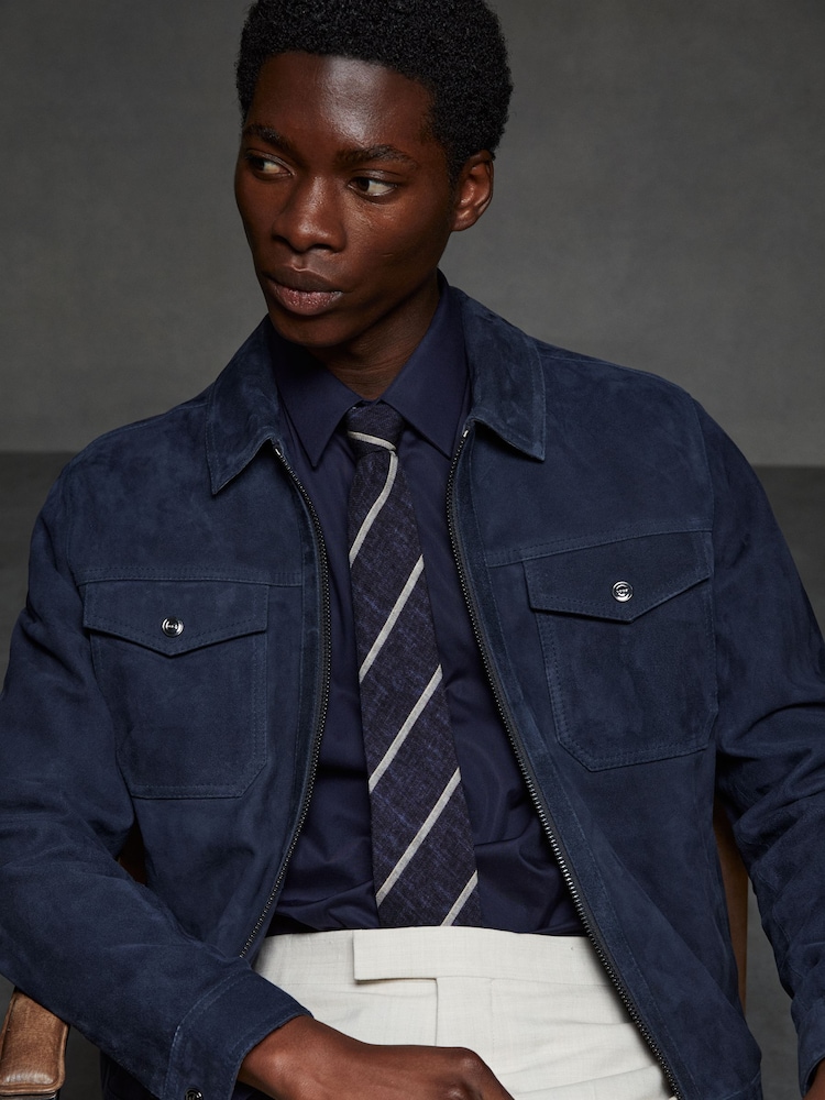 Reiss Navy Maestro Striped Wool Melange Tie - Image 2 of 5