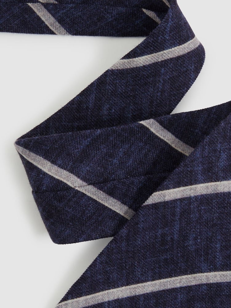 Reiss Navy Maestro Striped Wool Melange Tie - Image 3 of 5