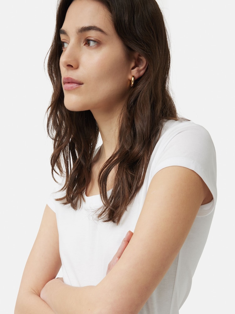 Jigsaw White 100% Cotton Scoop Neck T-Shirt - Image 4 of 6