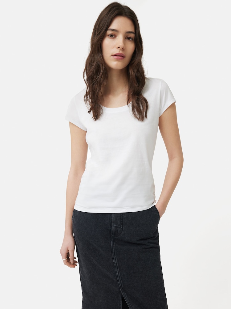 Jigsaw White 100% Cotton Scoop Neck T-Shirt - Image 6 of 6