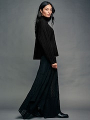 Black Cable Knitted Poncho Jumper with Wool - Image 3 of 8