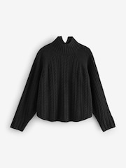Black Cable Knitted Poncho Jumper with Wool - Image 6 of 8